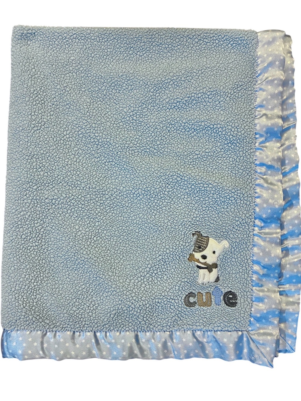 Child of Mine by Carter's Blue Puppy Crib Blanket Satin Trim Embroidered 34x29”